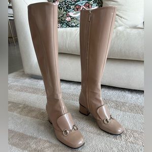 Gucci Beige Patent Leather Knee Boot